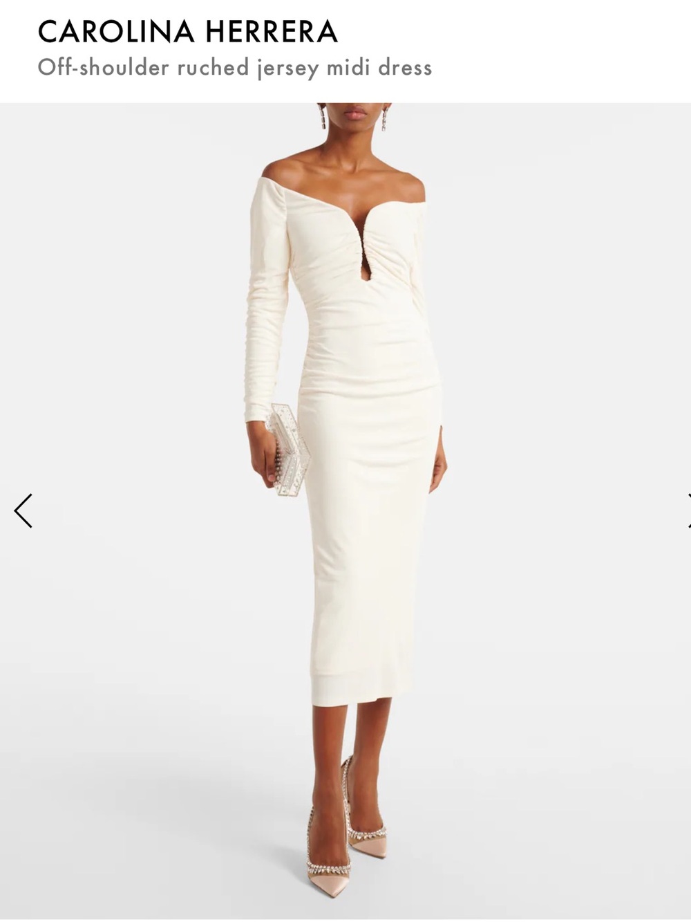 Carolina Herrera White One-Shoulder Ruched V-Neck Midi Dress XS - Picture 4 of 11